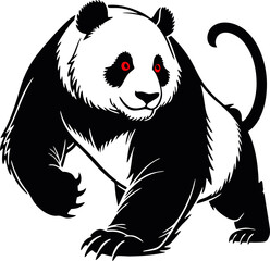 Fierce Stylized Panda Bear with Red Eyes Vector Illustration