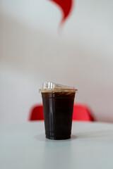 Close up of a refreshing iced black coffee or Americano. Freshly brewed