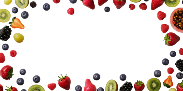 Assorted tropical fruits on a clean presentation on transparent background