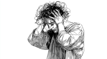 hand drawn confusion concept. people with anxiety are surrounded by thoughts Mental disorders and chaos in consciousness, find answers. vector illustration