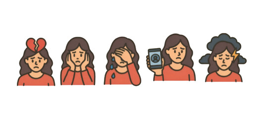 A girl in depress mood vector, Different moods of a girl