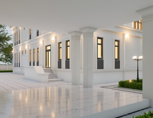 3d rendering of neoclassical villa, exterior design with Landscaped Grounds
