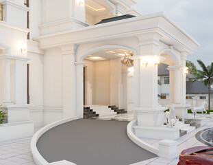 3d rendering of neoclassical villa, exterior design with Landscaped Grounds