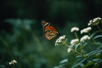 Fototapeta premium A butterfly perched on the petals of a pure white flower, capturing its beauty in detail