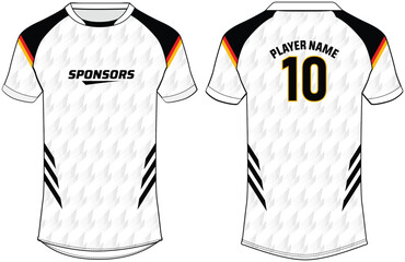 Sports jersey t shirt design concept vector template, German Raglan Round neck football jersey tee concept with front and back view for Cricket, soccer, Volleyball, Rugby uniform