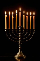 Classic menorah, burning candles against black, picture, design
