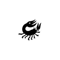 Stylized Crustacean: A Simple Black Silhouette Illustration on a White Canvas