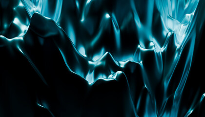 Abstract blue 3D render of fluid silky waves