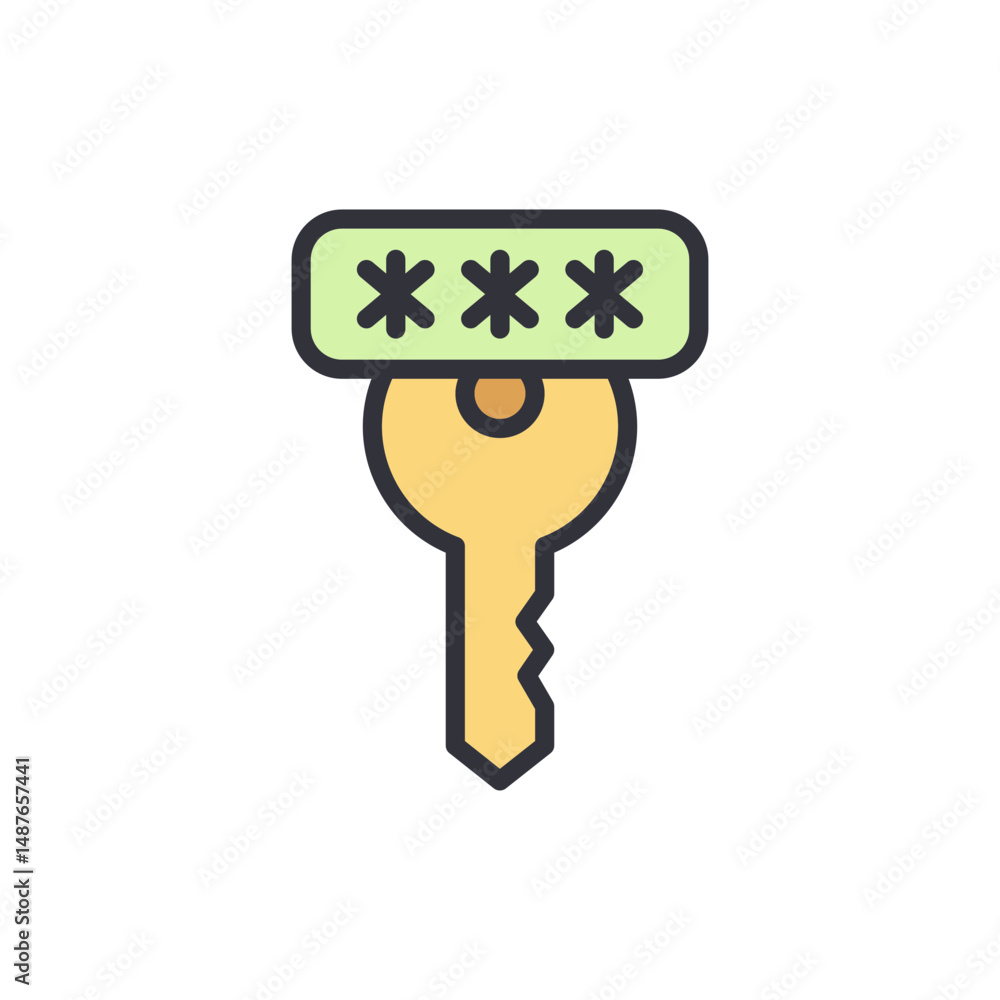 Poster key with asterisks represents security password data protection