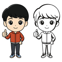 little boy with thumb up