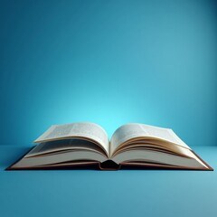 A blue background with a book open on it