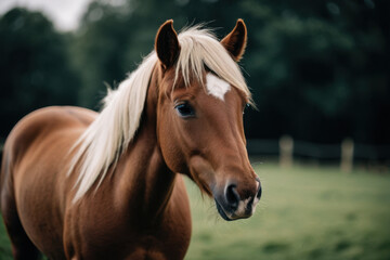 Obraz premium A brown and white horse standing in a green field