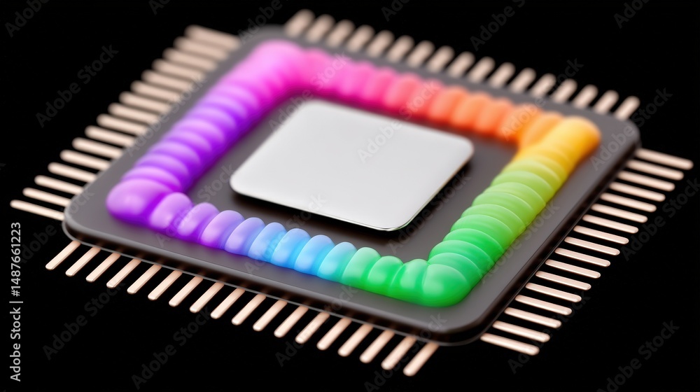 Aufkleber colorful microchip showcasing vibrant technology innovations in a modern computer design emphasizing