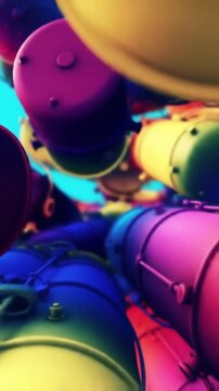 Vibrant rotating cylinders creating dynamic colorful abstract motion