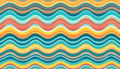 Vibrant Teal, Coral, and Lemon Wave Pattern A Cheerful Striped Design