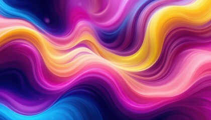 Obraz premium Vibrant Wavy Lines Abstract Art Fuchsia, Yellow, and Blue Swirls