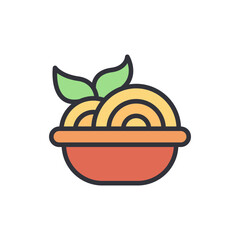 Bowl Of Pasta With A Few Green Leaves For Decoration Icon