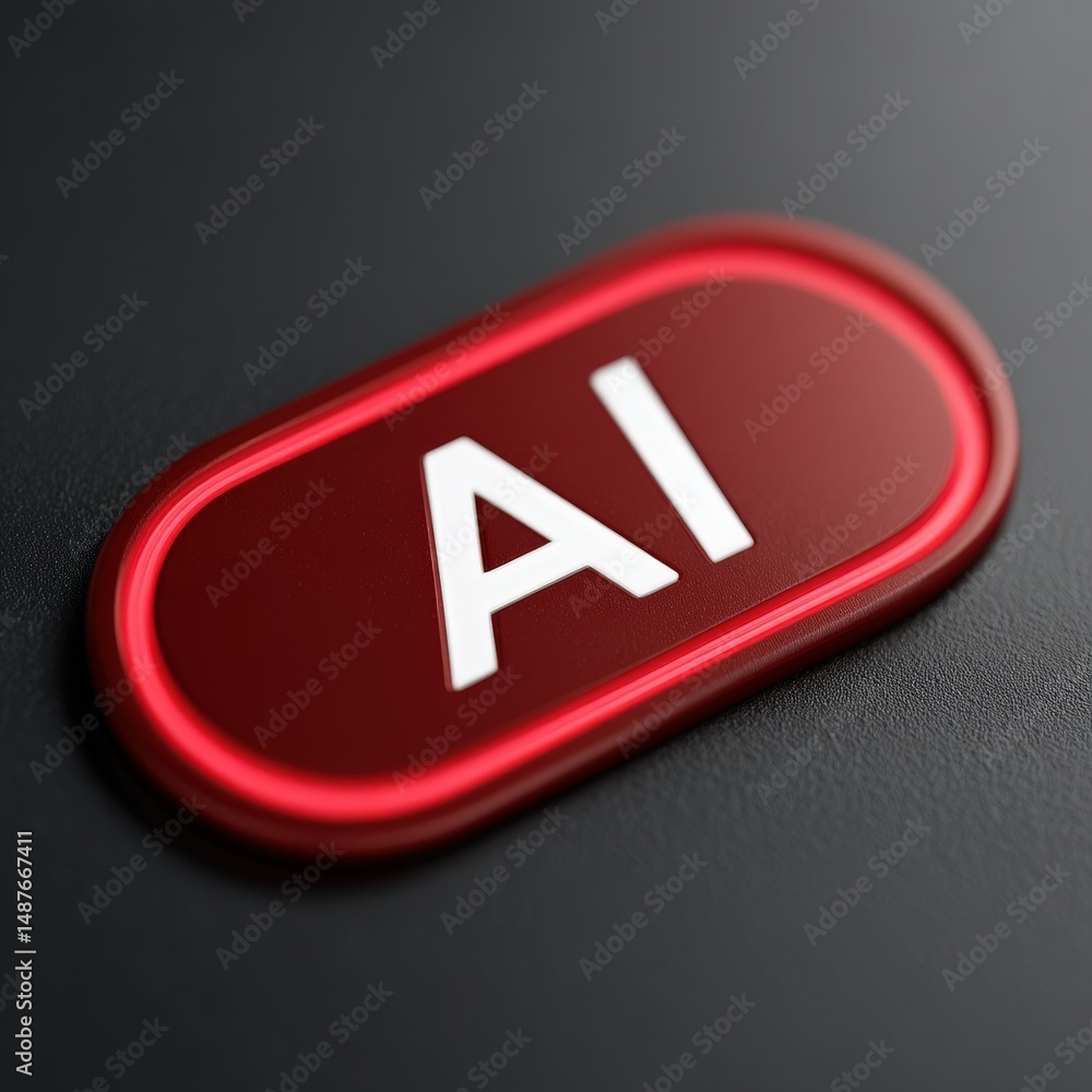 Poster red illuminated ai symbol against a sleek dark background representing advanced technology and innov