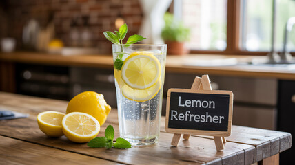 Fototapeta premium Refreshing iced lemon drink recipe