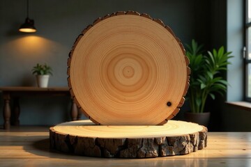 Rustic pine wood circle platform Ideal for product display , podium, clean