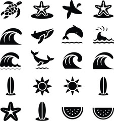 set of summer beach icon vector