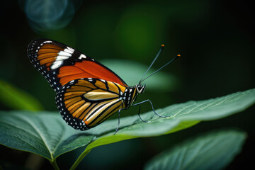 Obraz premium A close-up photo of a butterfly resting on a leaf