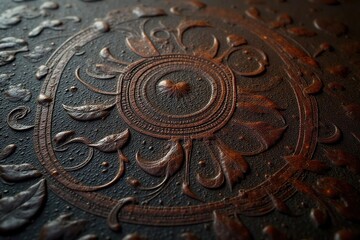 Naklejka premium Intricate embossed leather, dark brown, rich detail, illustration, backdrop