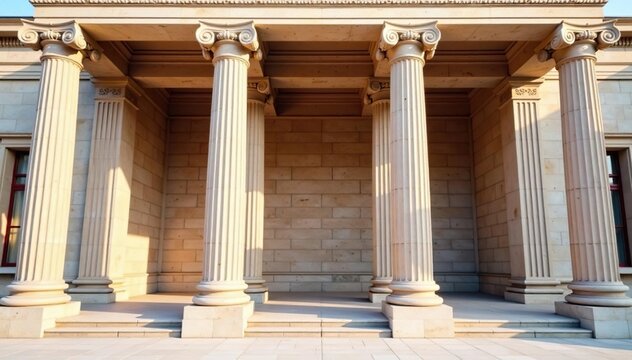 Elegant Corinthian columns support a classical building's portico , capital, architectural detail, marble