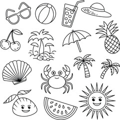 set of summer beach icon vector