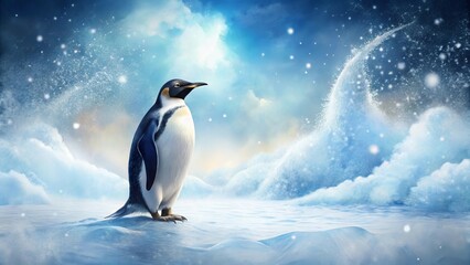 Fototapeta premium Majestic Emperor Penguin Stands Alone Amidst a Winter Wonderland of Snow and Ice, a Breathtaking Scene of Polar Beauty