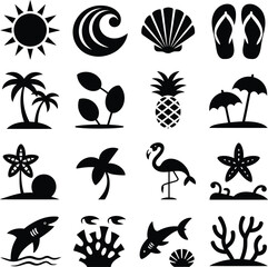 set of summer beach icon vector