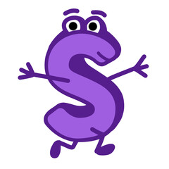  Fun Alphabet, Cartoon character letter S with cute expression. Cute cartoon alphabet character illustration for early childhood education.