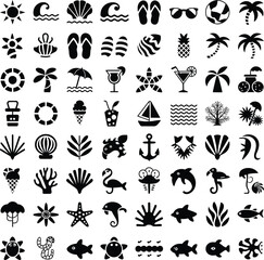 set of summer beach icon vector