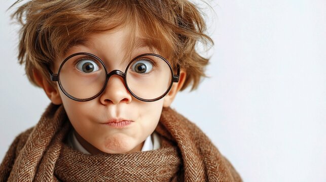 Young Boy with Oversized Glasses Pretending to Be a Professor