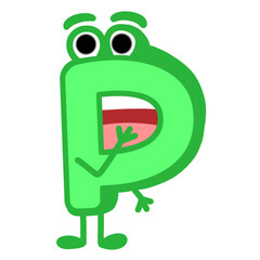  Fun Alphabet, Cartoon character letter P with cute expression. Cute cartoon alphabet character illustration for early childhood education.