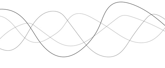 Abstract wavy black and white curved line on transparent background. 