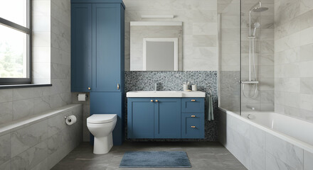 bathroom,  interior,  design, Modern Blue and White Bathroom Interior Design