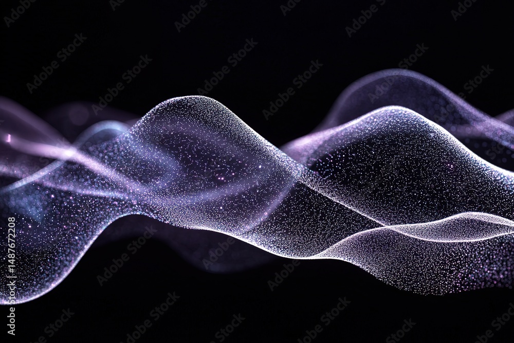 Poster abstract wavy purple particle structure on a dark background