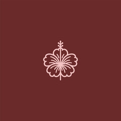 Hibiscus flower logo in smooth and simple line art design.