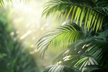 Fototapeta premium Lush Tropical Palm Leaves in Sunlight Mist
