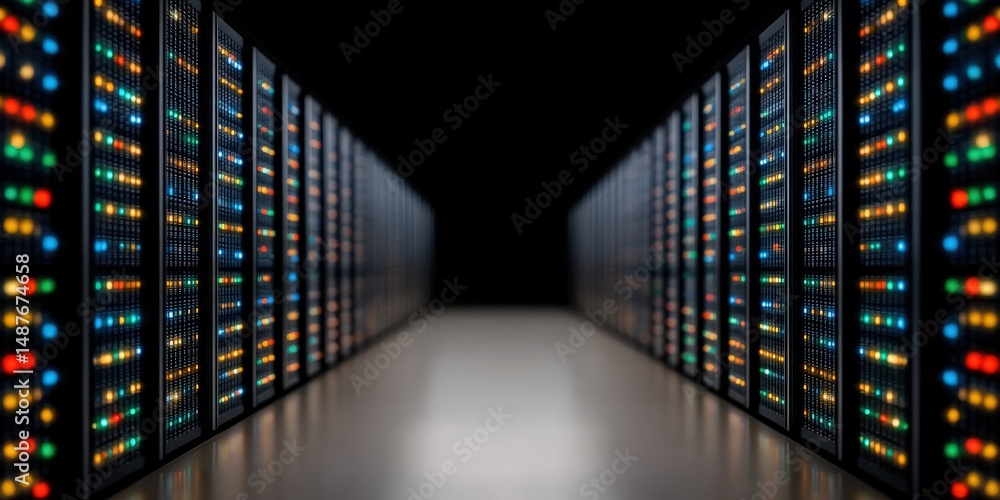 Aufkleber futuristic server room interior illuminated by colorful lights showcasing advanced technology and di