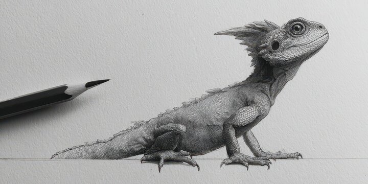 Detailed pencil sketch of a small lizard-like creature.