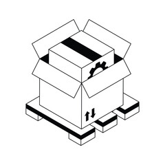 A trendy isometric outline icon showing product marketing