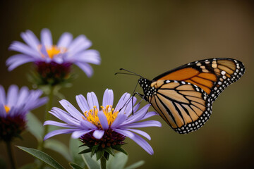 Fototapeta premium A monarch butterfly perched on a vibrant purple flower, ready for pollination