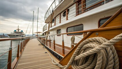 Obraz premium Rope details on yacht with wooden accents