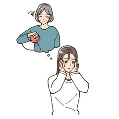 老後資金が心配な女性のイラストもしくは親の老後資金が気になる女性