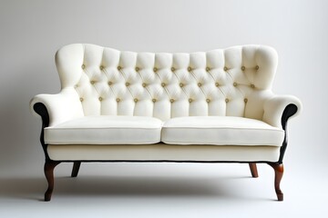 White fabric classic sofa. Interior design concept. Isolated object on white background.