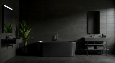 bathroom,  dark,  black, Modern Dark Bathroom Interior Design