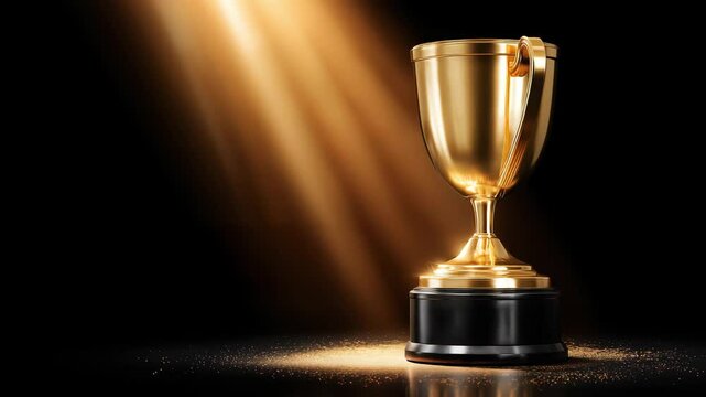 Golden trophy shines under spotlight, symbolizing achievement and victory in competitive events
