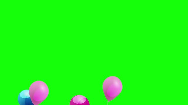 Colorful Balloons flying into the sky green screen background 4k